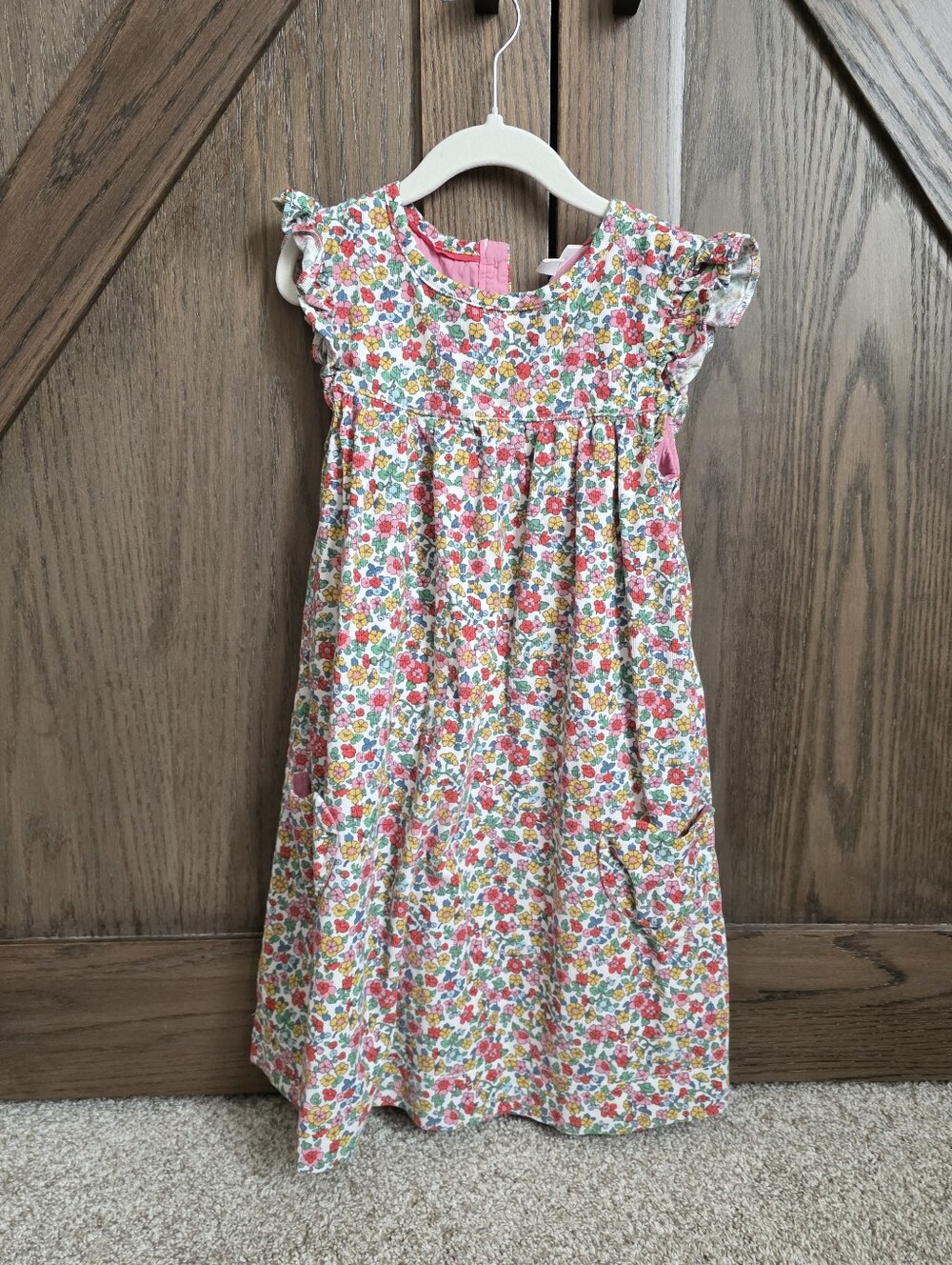 Mini Boden Corduroy Multi Floral Flutter Sleeve Dress